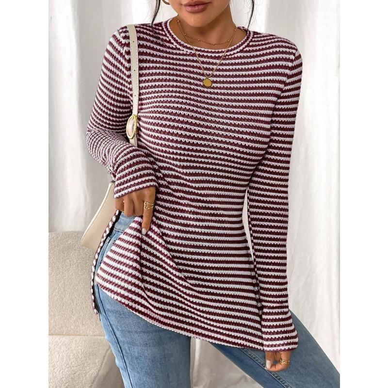 New Round-neck Slit Long-sleeved Versatile Casual Women's Base Layer T-shirt
