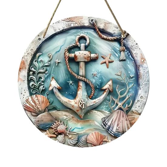 Decorative Hanging Sign Lightweight Wooden Wall Art Sign with Marine Elements Rudder Lifebuoy