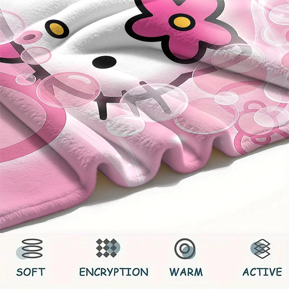 1PC Hello Kitty Cute Print Flannel Blanket, High quality All Seasons, Home Decor, Warmth and Comfort, Perfect for Christmas Gifts