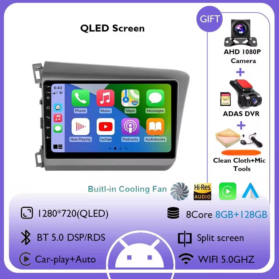 9" Android 14 Car Radio For Honda Civic RHD 2012 2013 2014 2015 Multimedia Player Carplay Auto Stereo GPS Navigation Head Unit