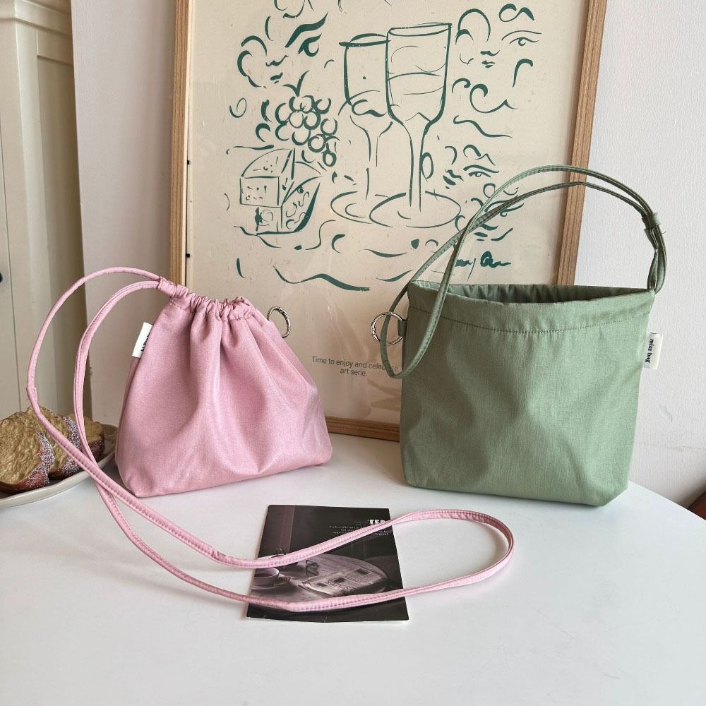 

Solid Color Drawstring Tote Bag Pleated Cloud Bag Casual Canvas Shoulder Bag Girls