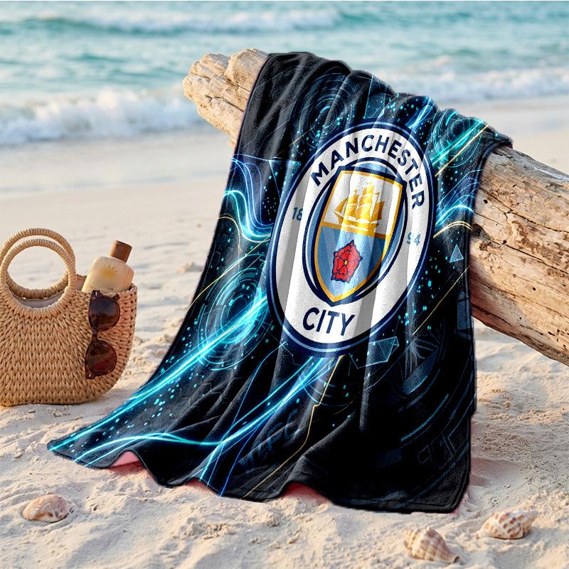 Manchester City Baskılı Mikrofiber Plaj Havlusu Hızlı Kuruyan Emici Büyük Havlu Plaj Yüzme Seyahat İçin