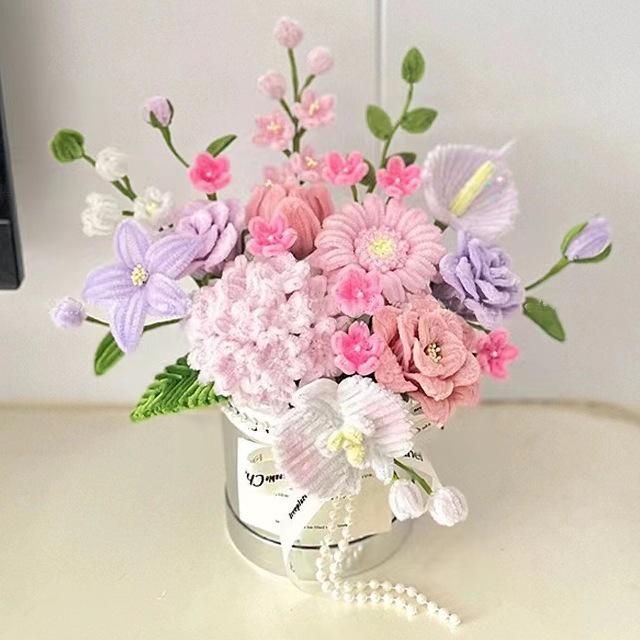 Handmade Pipe Cleaner Rose Bucket Bouquet - DIY Kit & Finished Product for Girlfriends & Best Friends