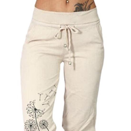 Kvinner Cropped Bukser Snøring Midje Sommer Harem Bukser Løvetanntrykk Uformelle sporty bukser med lomme for kvinner