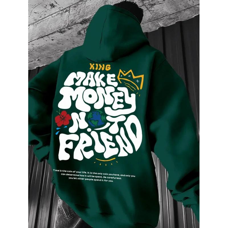 European and American Trend Men's and Women's Sweaters Printed Fleece Long-sleeved Hooded Pullover Spring and Autumn Shoulder-sleeved Sweater