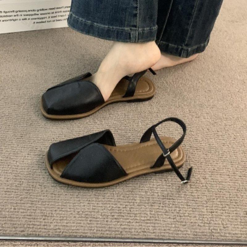 

Летние женские римские сандалии Дышащие плоские удобные сандалии 2025 Новая мода Плетеные полые ретро сандалии Sandalias De Mujer 40 чёрный