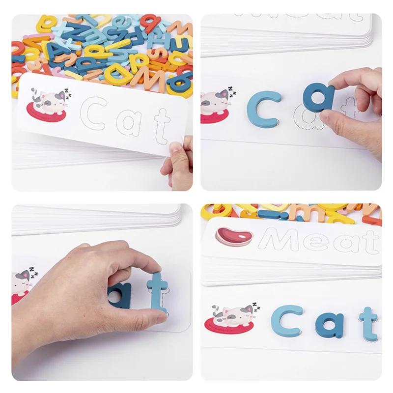 Wooden Spelling Game Montessori Children'S Early Education Learning Letter Cognition Spelling Enlightenment Matching Puzzle Toys