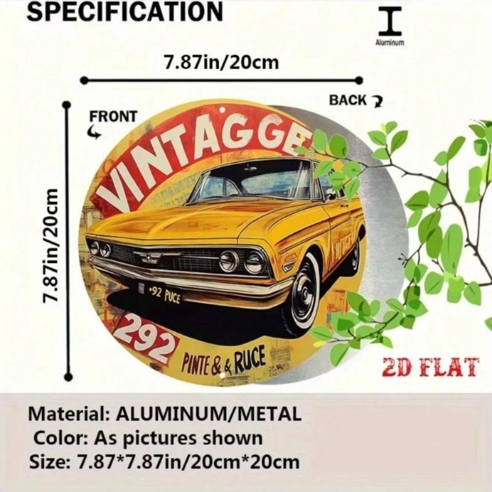 Metal Wall Art Vintage Muscle Car Retro Garage Decor, 7.87 Inch Round Aluminum Sign for Bar
