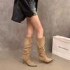Boots Women's Shoes Khaki Tube Season Suede Skinny Boots Fashion Knight Fleece Pile Slender