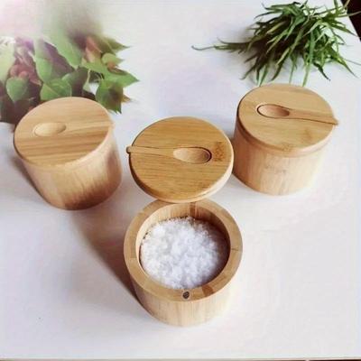 Barattoli per sale e spezie Barattolo per pepe Contenitore per condimenti in bambù Set di pentole per la conservazione di ciotole Contenitore per zucchero in legno Funzione coperchio Ciotole multiple