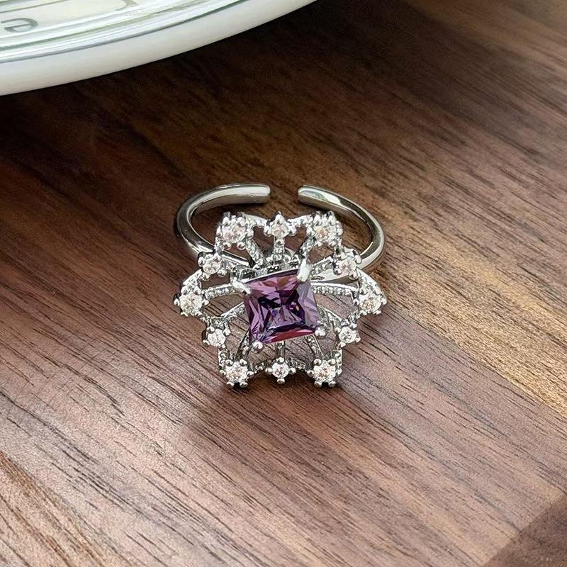 Nine Purple Fire Purple Diamond Super Immortal Zir*****Pen Ring Exquisite Light Luxury High-End Niche Design Stacked Ring Girl