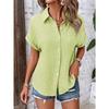 Women lapel collar crinkle textured short sleeve shirt solid multi color loose fit beach casual button down blouse