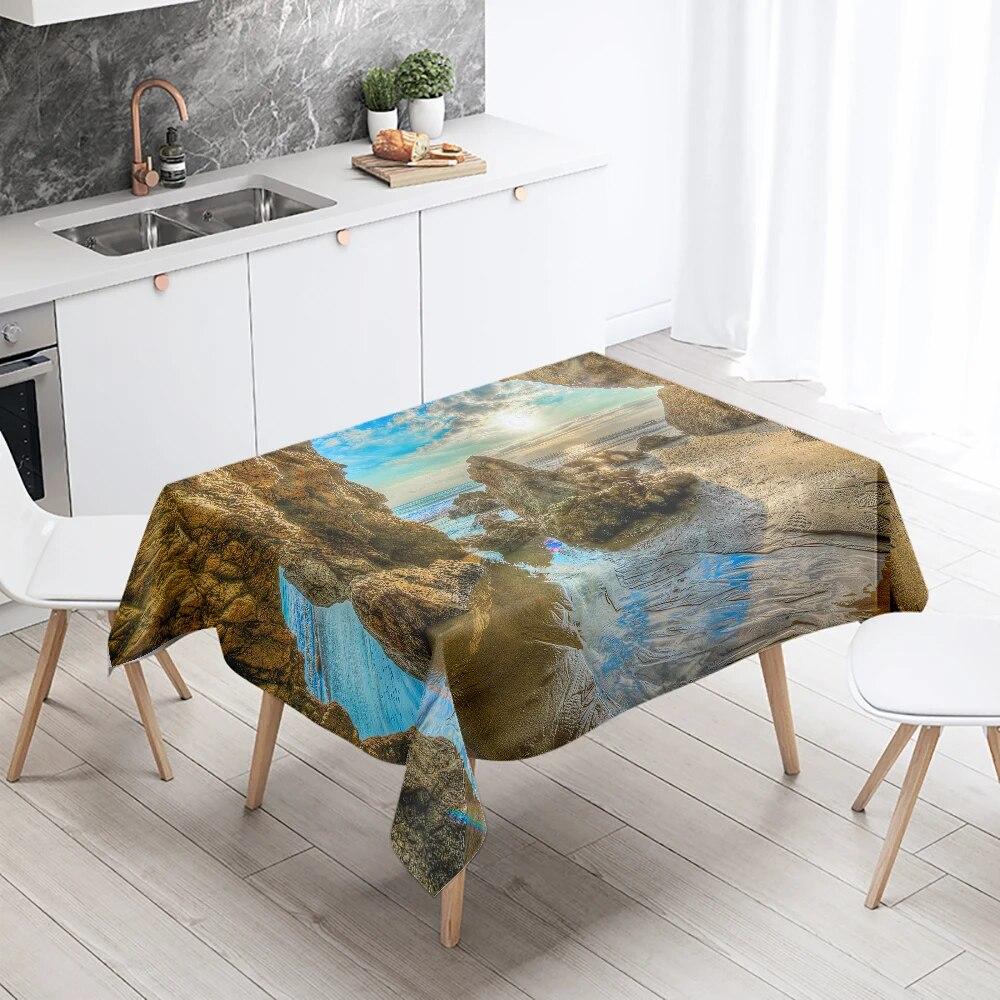 Nature Scenery Tablecloth Beach  Printed  Party Restaurant Table Decoration Stain Resistant & Waterproof