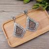 Retro Tibetan Silver Flower Stud Earrings Geometric Long Female Personality Temperament Hollow Earrings Versatile Vacation Earrings