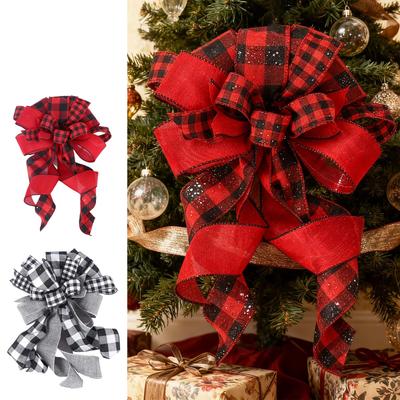Large Christmas Tree Topper Bows Christmas Tree Decoration New Year's Eve Decorations Christmas Party Ribbon Bows Linen Bowknot