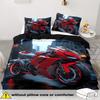 Motorrad Bettwäsche-Set Ohne Füllung Fahrzeug-Thema Bedruckt 3-teiliges Bettwäsche-Set Queen-Size Rotes Motorrad Coole Optik Für Teenager Junge