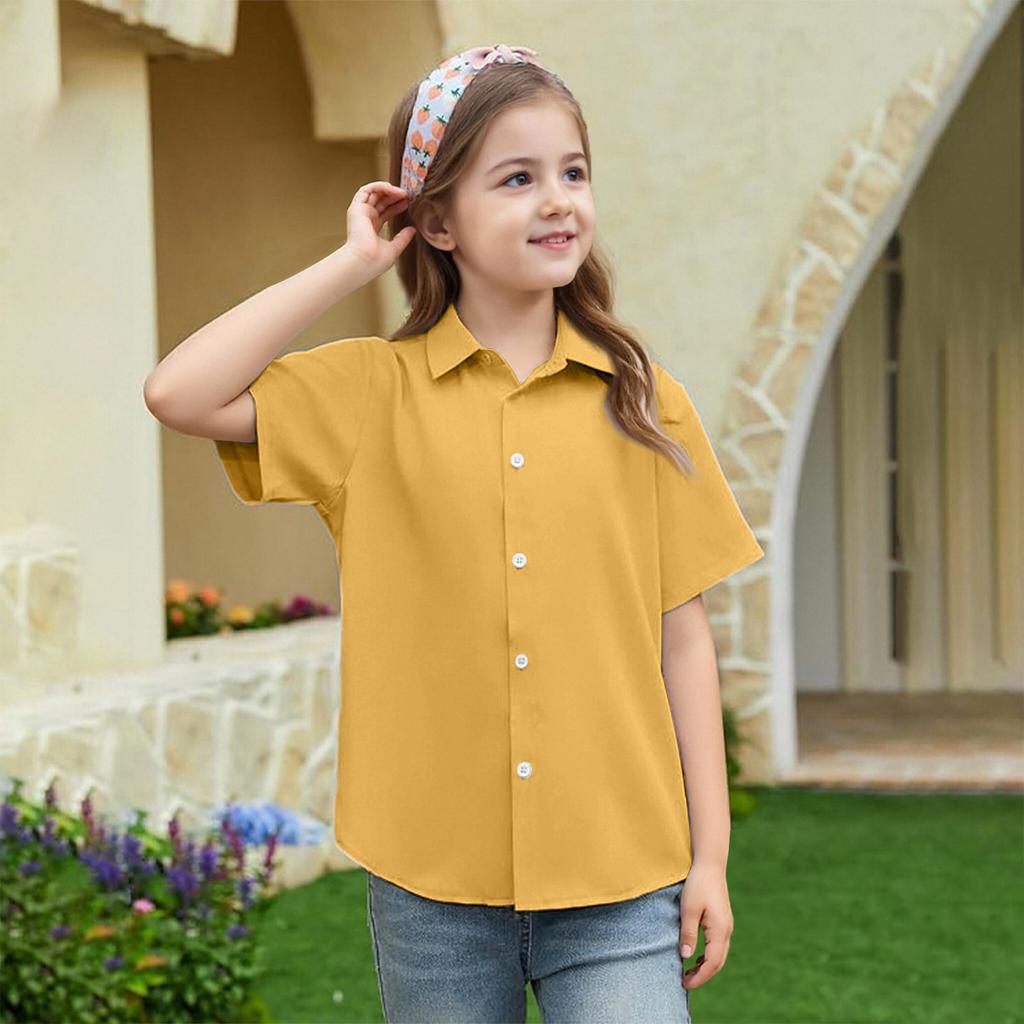 Summer Girls' Short Sleeve Blouse School Uniform Button-Up Shirt Kids Summer School Uniform Button Down Shirt