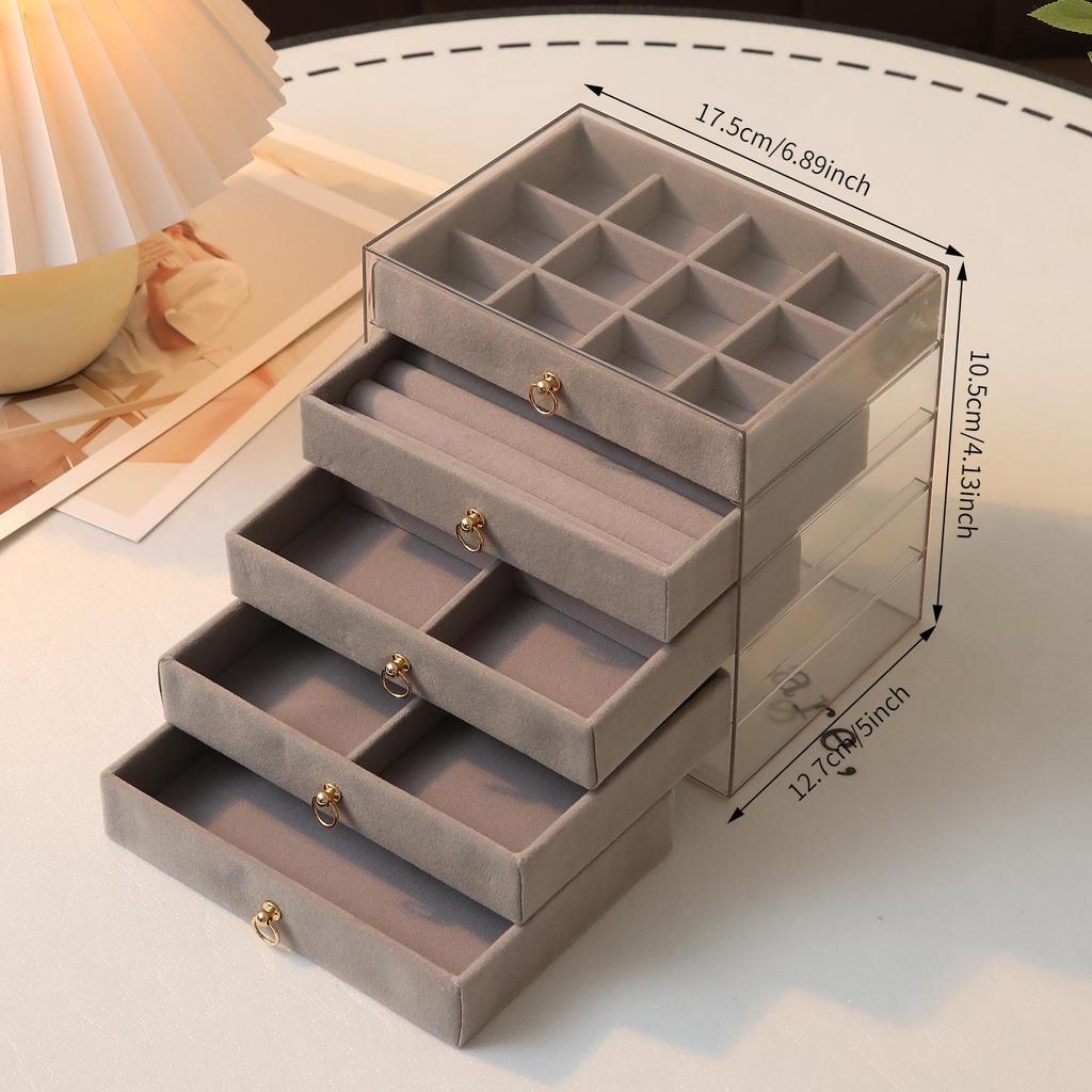 3-Tier/5-Tier Large Capacity Flocking Jewelry Organizer Box