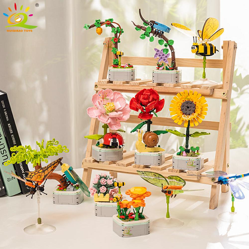 Non-Toxic Moc Insect Flower Building Blocks Flowerpot Bonsai Romantic Gift For Children Bricks Diy Potted Plants Model Kids Ornament