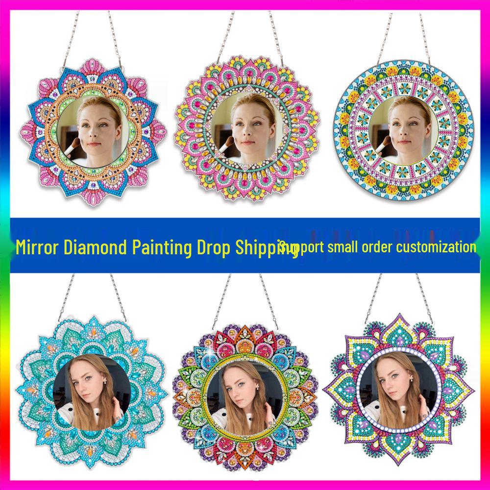 Mandala Crystal Diamond Painting Makeup Mirror Pendant - Special-Shaped DIY Handmade Design, In Stock