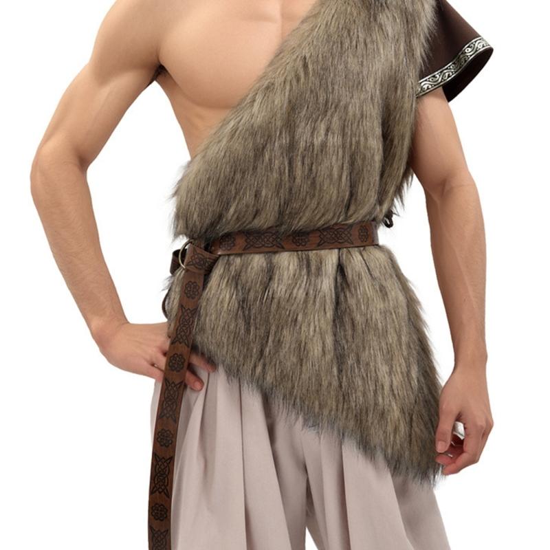 Men Vikinges Vest Medieval Faux Furs Waistcoat Coat Outwear Warriour Renaissances LARP Cosplay Costume for Halloween
