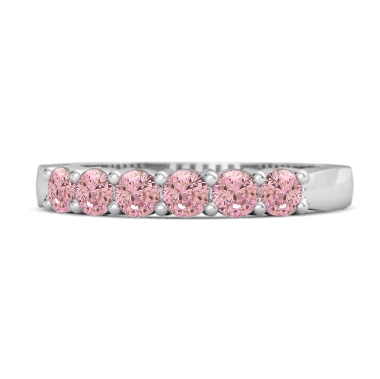 

Pink CZ Half Eternity Band Women Wedding Ring - 925 Sterling Silver 10 біле золото кольору