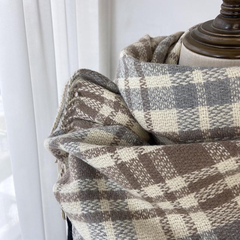 Warm Plaid Cashmere Shawl Poncho Winter Scarf Luxury Print Blanket Pashmina Wraps Bufanda with Tassel Casual