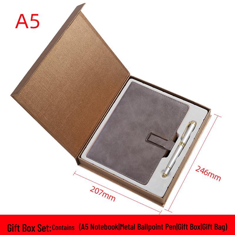 Men's Business Notebook with Printed Pages, Leather Cover, Magnetic Buckle, and Pen Holder. Perfect for Meeting Minutes and Office Use.