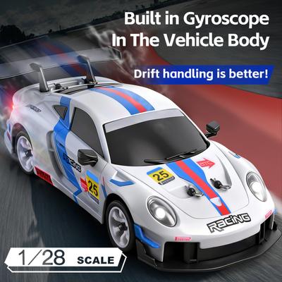   RC Drift Car, 1:28 Scale Remote Control Vehicle with LED Lights, 2.4GHz 30KMCelsiusH High Speed RC Cars Racing Sports Toy for Racing Enthusiasts  