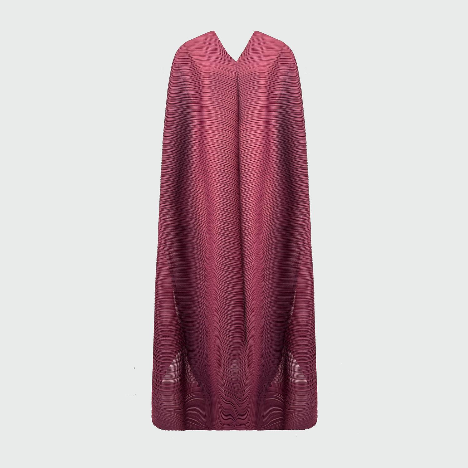 Miyake Pleated Long Skirt Dress - Elegant, Flowy, Plus Size, Spring/Summer One Size вино красного