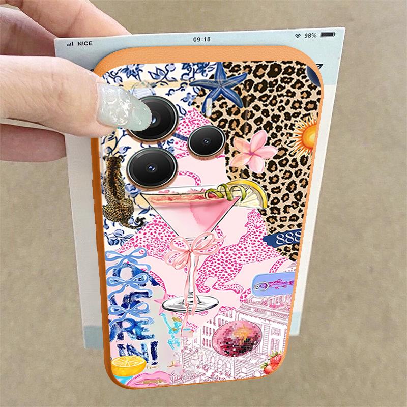Pink Goblet Bowknots Disco Ball Pattern Case For Xiaomi Redmi Note 14 13 Pro 5G 4G 12 11 Funda Xiaomi 14T 13T 11T Pro Leather Texture Silicone Cover