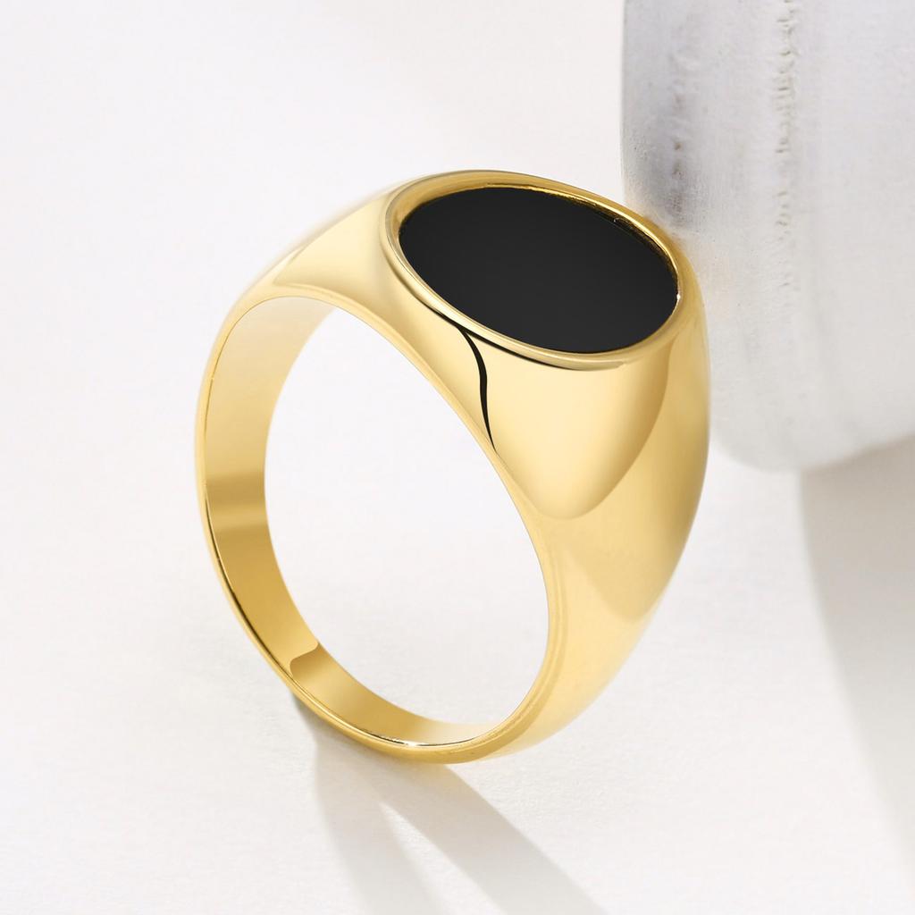 Siegelring aus Edelstahl mit Vergoldung für Herren Schmuck, Runde Ringe Geschenk für Jugendliche