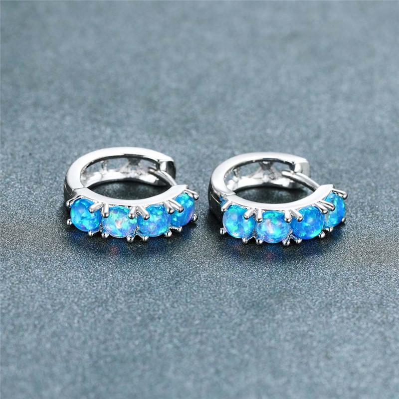 Charm Silver Color Small Hoop Earrings Trendy Bridal Round Stone Wedding Earrings Cute Female Blue White Opal Earrings For Women