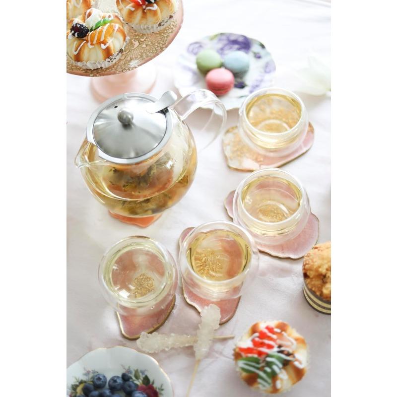 Stovetop Safe Glass Teapot with Removable Infuser (40oz/1200ml) and Four Double Walled Glass Cups (5oz/150ml) - Classica Tea Set
