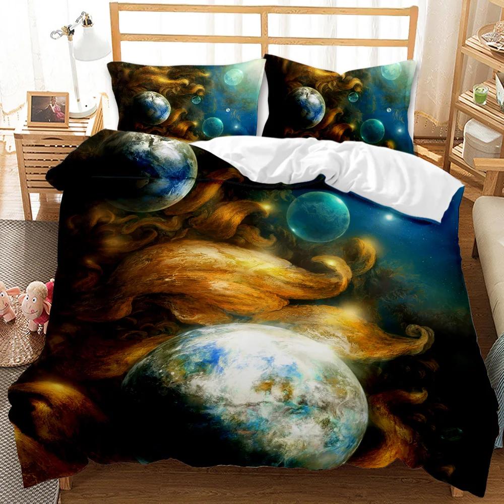 Planet Duvet Cover Universe Twin Bedding Set Solar System Outer Space Quilt Cover 3D Starry Sky Astronomy Polyester Bedding Set