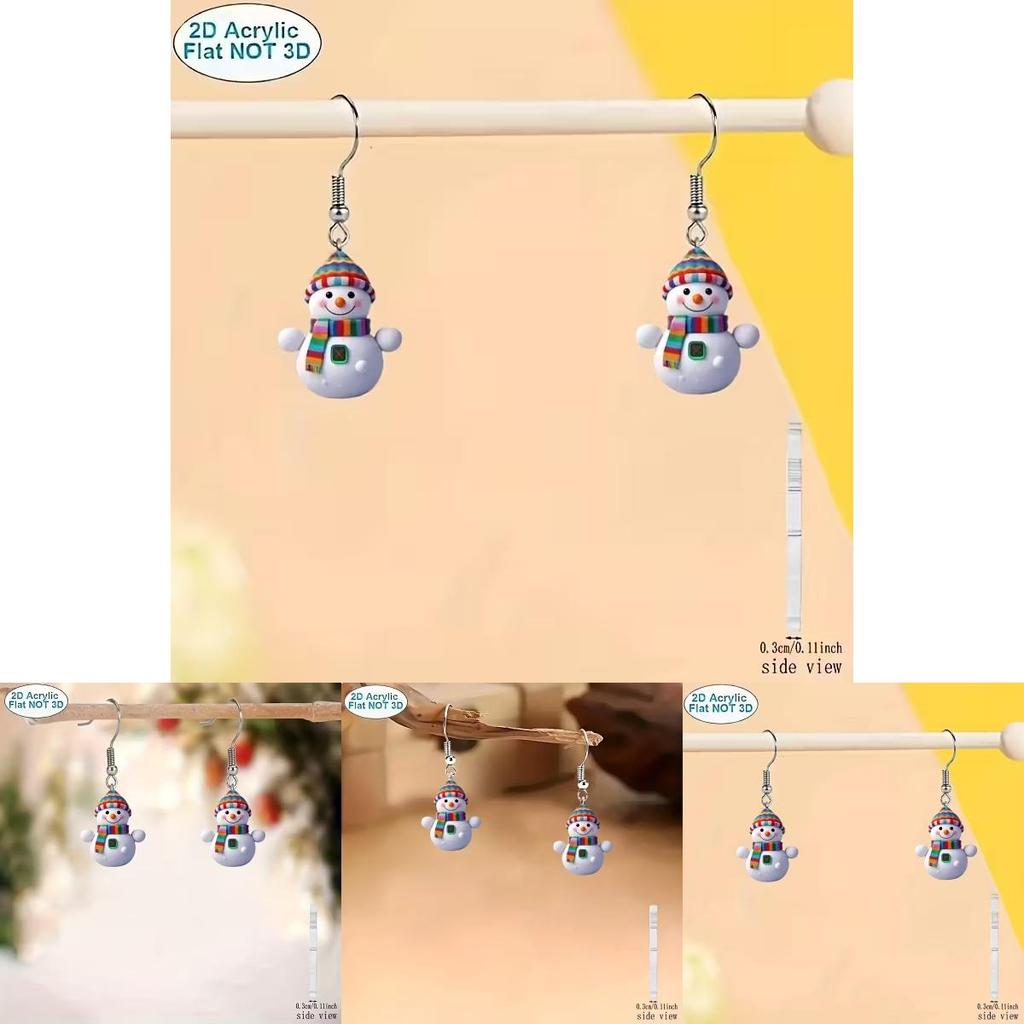 Festive Snowman Acrylic Character Earrings With 925 Silver Posts For Holiday Gift