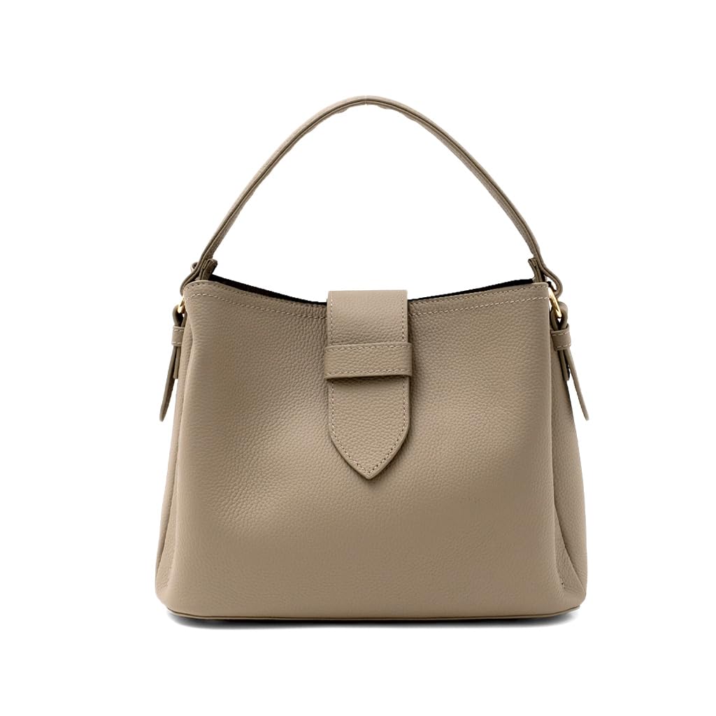 VITAFELICE Genuine Leather 3-Room 2-Way Handbag for Women, Sib-80017n (Gray Beige)