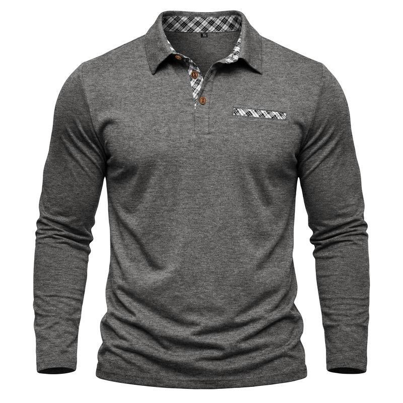 American Style Spring Autumn Men's Polo Shirts Long Sleeve Smart Casual Turn Down Collar Pull On Polos Man