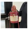 2025 Versatile Color Block Patchwork Crossbody Women’s Round Bucket Bag