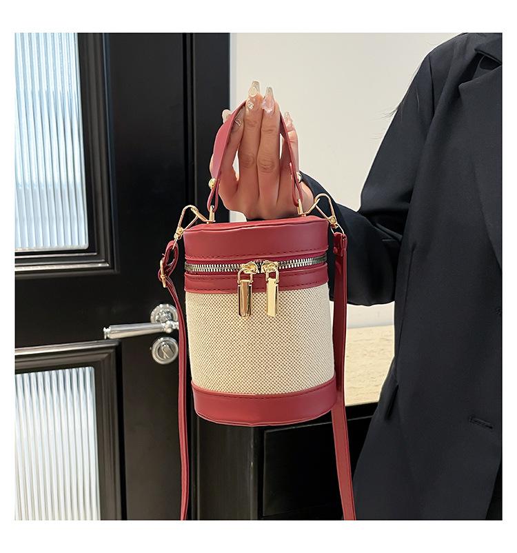 2025 Versatile Color Block Patchwork Crossbody Women’s Round Bucket Bag