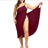 Abito da donna moda senza maniche in cotone tinta unita casual da spiaggia, copricostume, taglie forti
