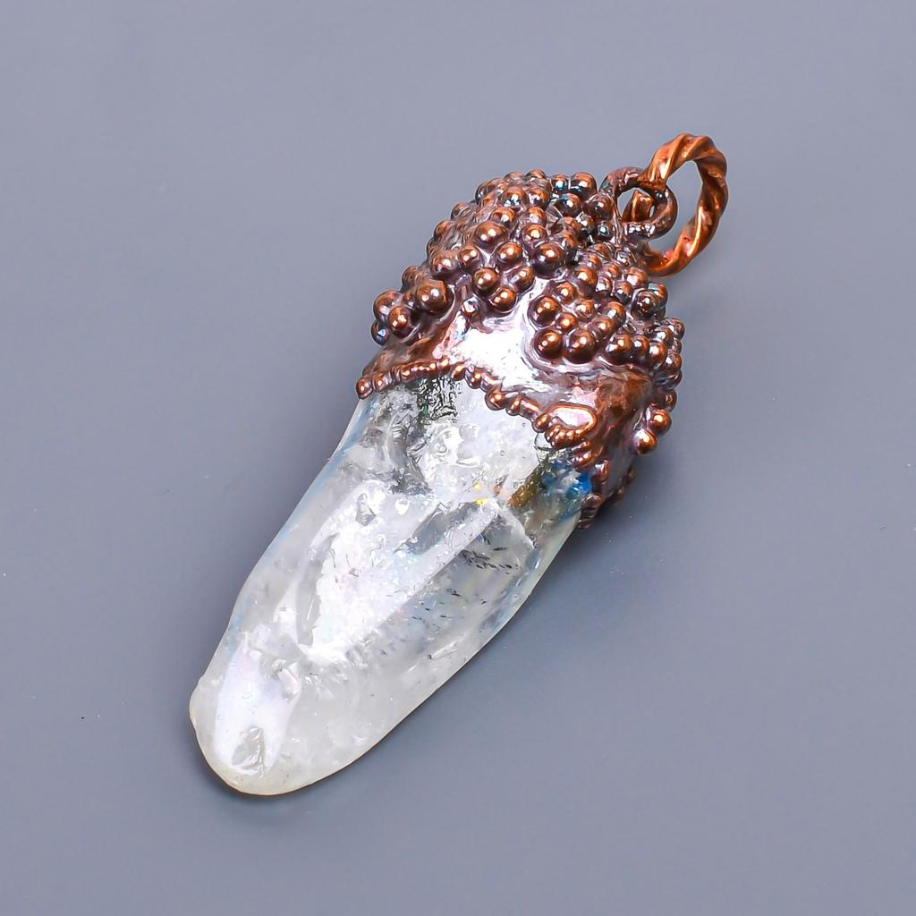Fancy Crystal Rough Gemstone Copper Trendy Sisters Gift Ethnic Artisan Pendant V-3
