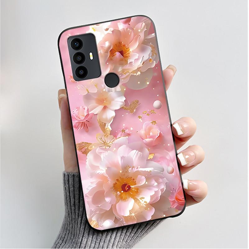 For TCL 30 SE 30E 306 305 Case 6165D 6102H 6102A 6102D Phone Cover Fashion Butterfly Flowers Black Soft Silicone Casing Bumper