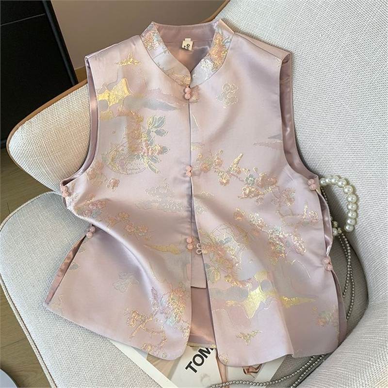 Spot vest antique vest women's retro improved middle-aged women's fashion new festive high-end top