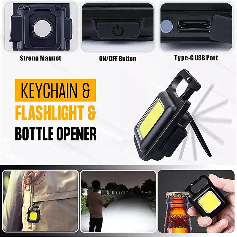 Multifunction Mini COB Keychain Light USB Rechargeable Emergency Lamps Magnetic Repair Work Outdoor Camping Flashlight