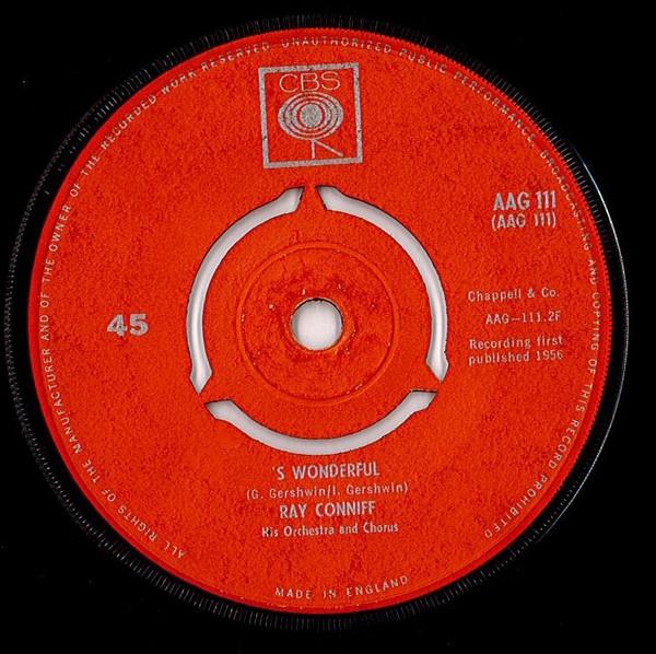 7inch Record RAY CONNIFF & HIS ORCHESTRA & CHORU - 'S Wonderful AAG111 CBS 1962 UK Jazz Used