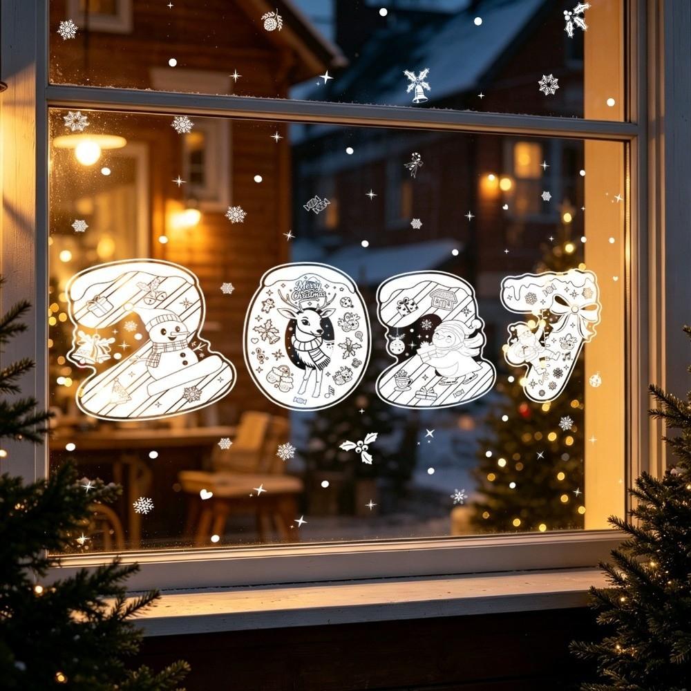 Waterproof 2027 Static Cling Decal Removable Static Xmas Party Door Stickers Festive Decorations