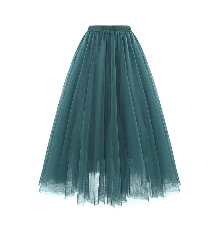 Plus Size Women's Autumn Winter Tulle Pleated Long Skirt Princess Style High-Waisted Slimming Soft Fresh A-Line Casual All-match Versatile Skirt