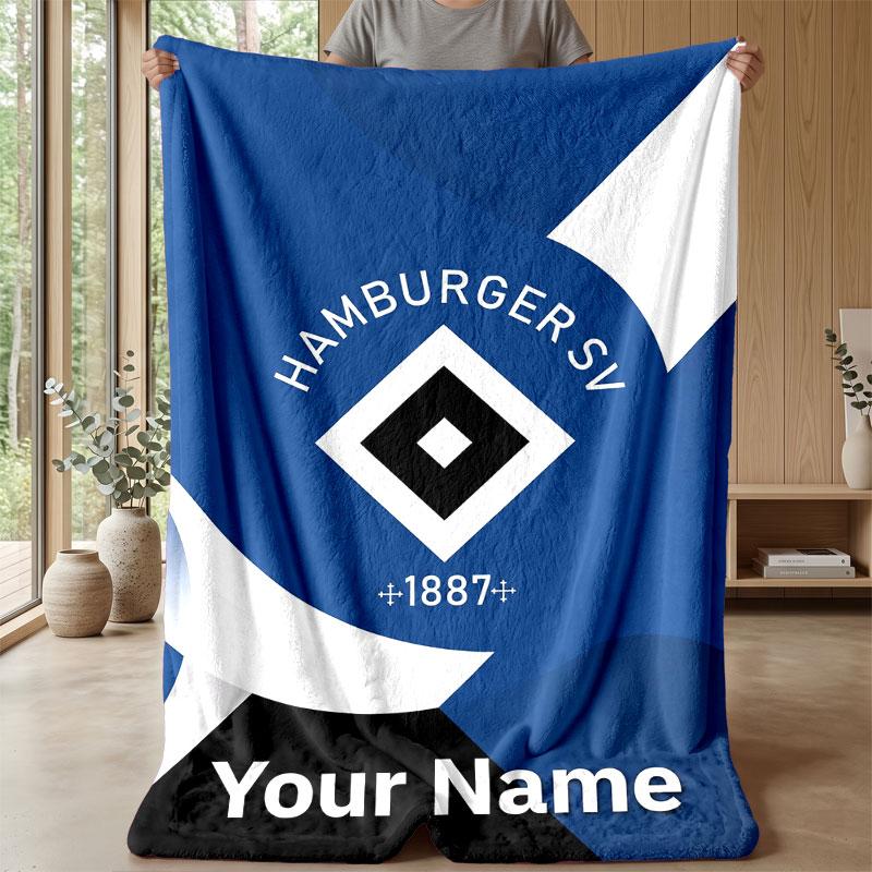 Hamburger SV Custom Name Text Flannel Blanket Soccer Logo Personalized Fleece Throw Blanket Special Gift For Sofa Bedroom Home