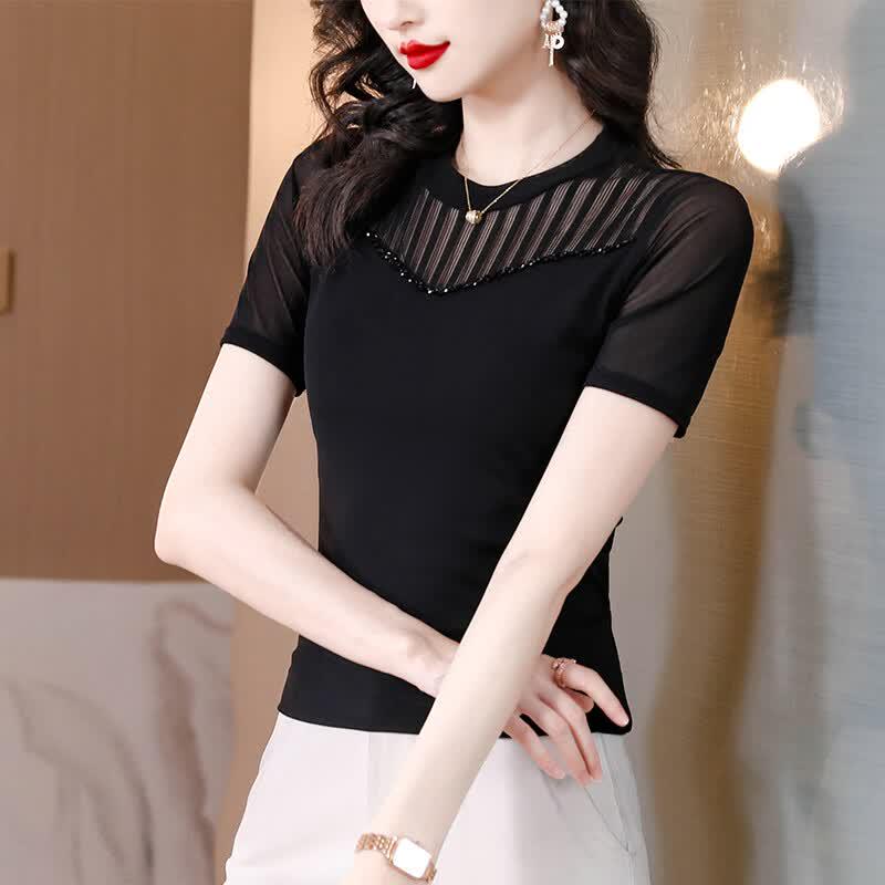 Aiger Shimmer Round Neck Chiffon Blouse